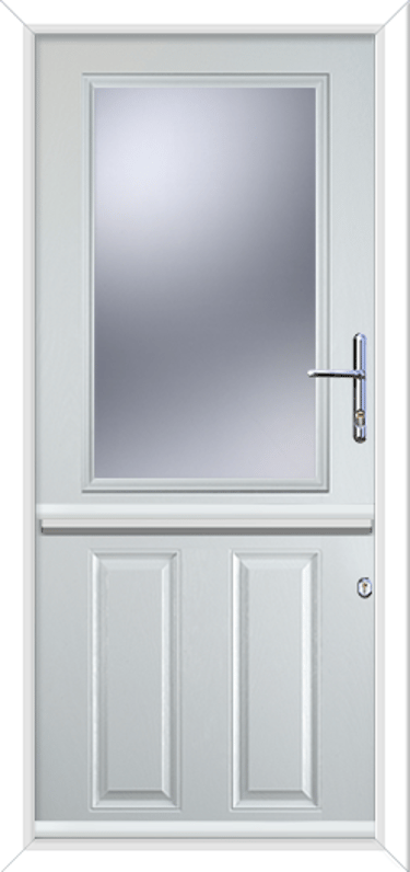 a white solid stable composite door with large glass panel