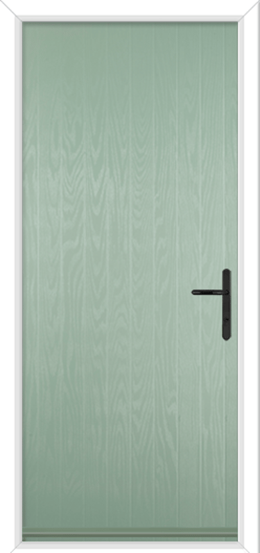 small chartwell green composite front door with no glass and black hardware