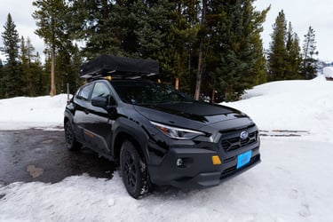 2025 Subaru Crosstrek Wilderness with rooftop tent installed but closed