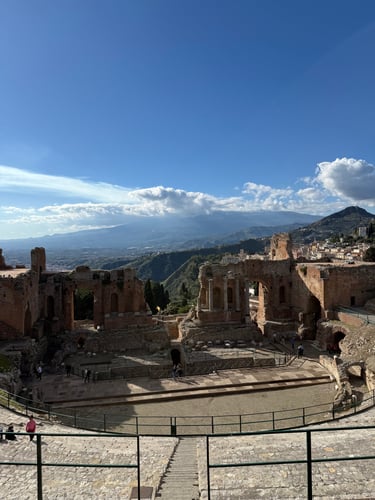 Taorminos antikinis teatras ir Sicilijos panorama