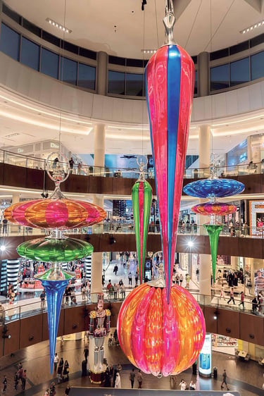 Giant Christmas Bauble Cluster for Dubai Mall Christmas Spectacle Star Atrium in Dubai Mall by DEFARA