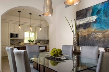 Dinning room and kitchen at the background