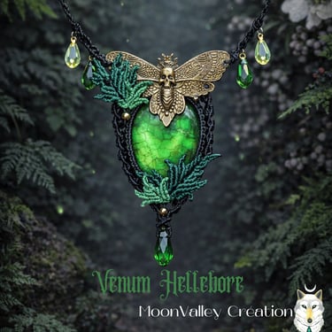 collier micro macramé poison garden feuille perle vert noir papillon moon valley creation