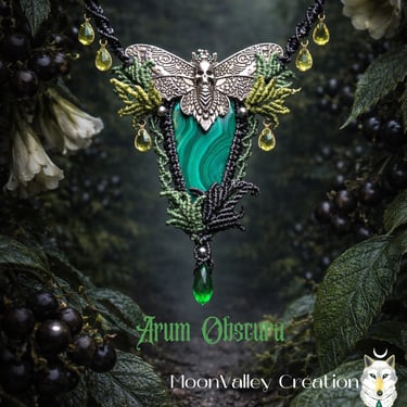 collier micro macramé poison garden feuille perle vert noir papillon moon valley creation