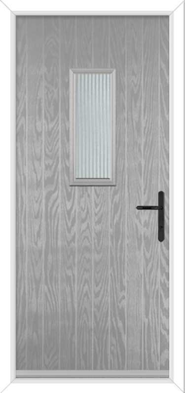 silver grey RAL 7001 composite door with black handle