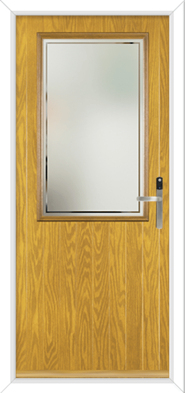Irish oak composite door with obscure bordered glass and a Yale conexis lock