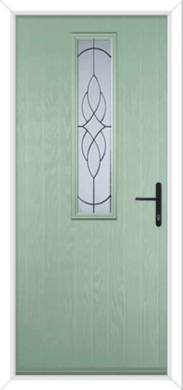 modern chartwell green composite door with pattern glass and black handle
