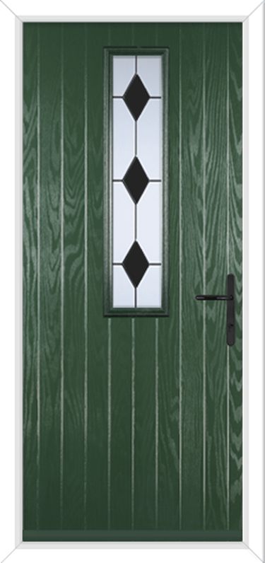 green composite door with black lead glass and black handle Normanton Square