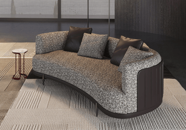 curved sofa in leather and fabric
