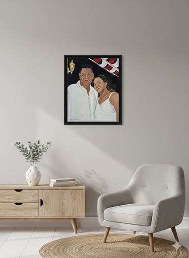 Retrato pintado a mano sobre lienzo a partir de una fotografia.