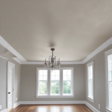 a living room with flat ceilings and windows 
