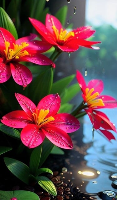 Four red flowers with delicate thin petals – symbolizing quiet strength and the beauty of being the light within darkness