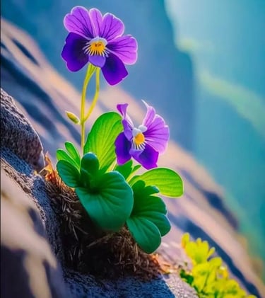 Single green plant with two purple flowers – a harmonious blend of beauty and nature’s vibrant life