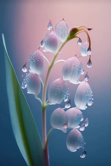 Delicate transparent flowers with water drops – gentle reflection of beauty and peace in nature