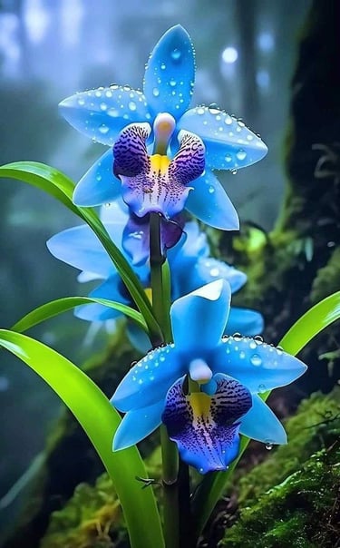 Plant with three blue flowers – serene symbol of beauty and tranquility in nature