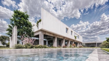 Una casa moderna y minimalista. la planta baja hormigón visto y galería vinculada con el patio. arquitectura con setnido