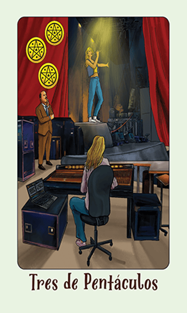 Jasper Tarot Next gen Tres de Pentaculos