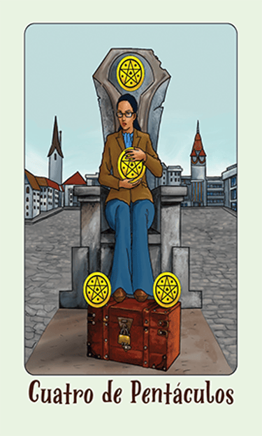 Jasper Tarot Next gen Cuatro de Pentaculos