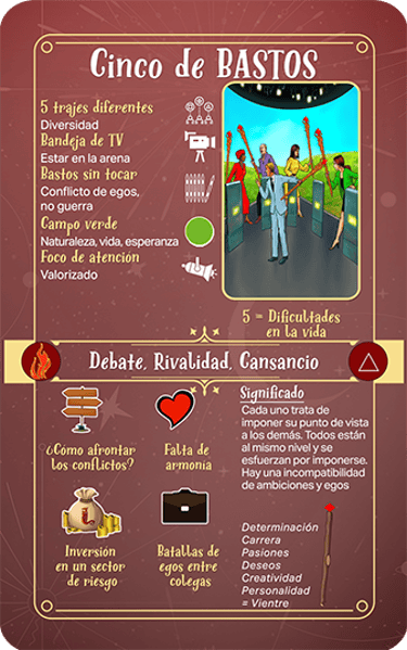 Jasper Tarot Next gen Explicación Cinco de Bastos