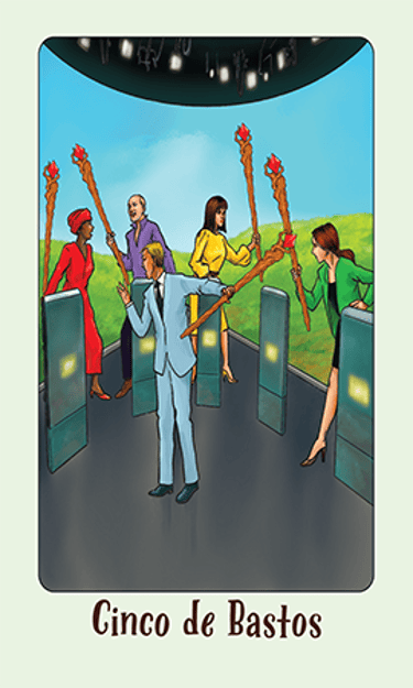 Jasper Tarot Next gen Cinco de Bastos