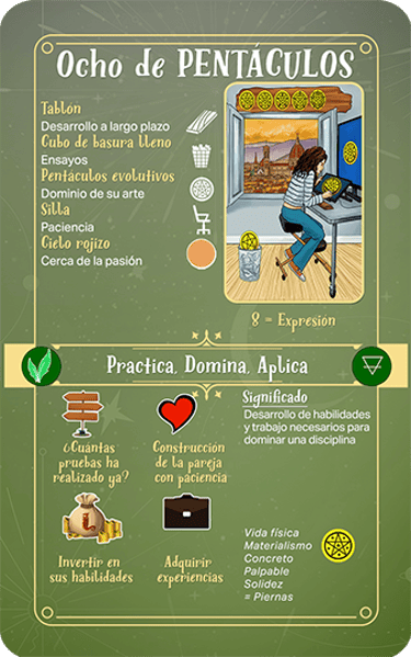 Jasper Tarot Next gen explicación Ocho de Pentaculos