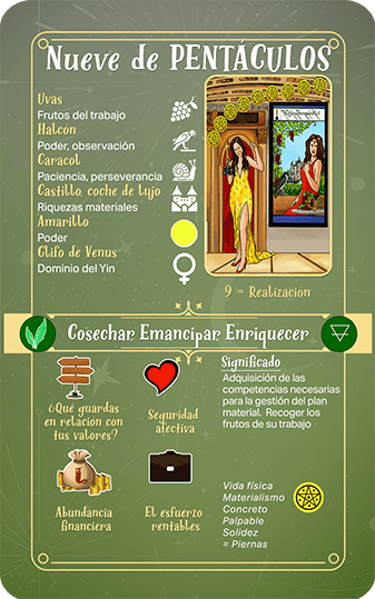 Jasper Tarot Next gen explicación Nueve de Pentaculos