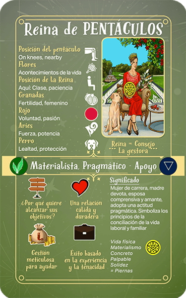 Jasper Tarot Next gen explicación Reina de Pentaculos