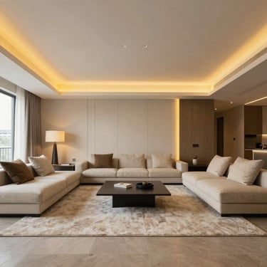 A warm and inviting modern home interior showcasing a blend of natural wood and soft lighting.