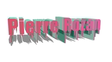 3D text "Pierre Rozan" in pink with green shadows, featuring a dripping paint effect.