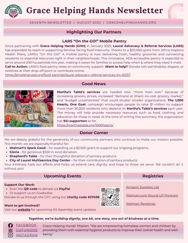Grace Helping Hands August 2025 Newsletter Page 2