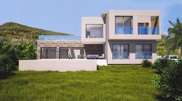 Visualisation 3D d'une villa de luxe avec piscine à Carqueiranne (83), conception par un architecte d'intérieur.