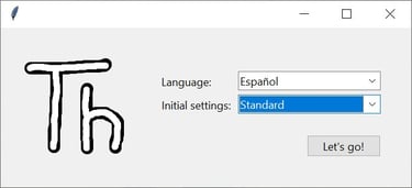 Cuadro de diálogo para configurar y abrir Thonny. Se puede elegir idioma y opciones iniciales.