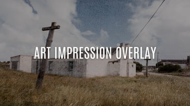 A rural building edited in Photoshop using an art impression overlay to create a textured, artistic effect