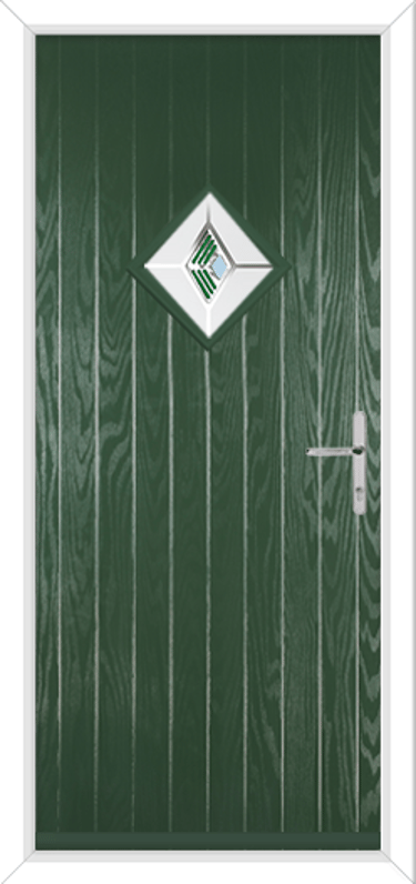 green short composite door with fusion green diamond glazing