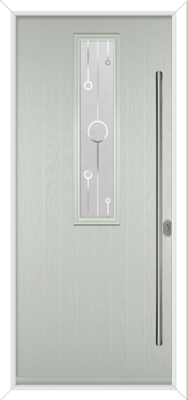 Agate Grey composite door with glazing and a long bar handle 