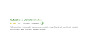 5-star testimonial for YouTube Fitness Channel Optimization praising responsiveness and excellent results.