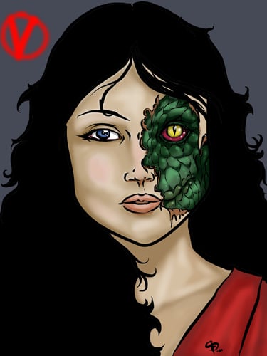 Desenho de uma personagem da minissérie de ficção científica, V. Escrita e dirigida por Kenneth Johnson.