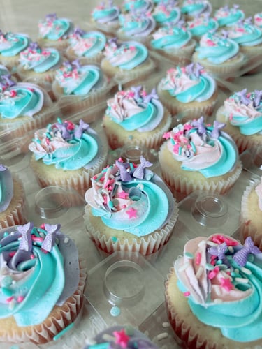 mermaid theme cupcakes with rosette swirl