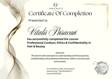 Client consultation and hair assessment course certificate for Detangled Hair Studio