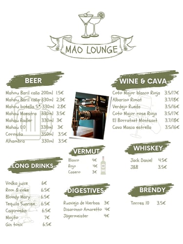 Menu page alcohool drinks MaoLounge