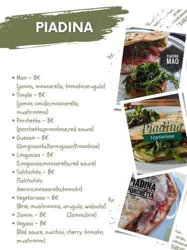 Menu page Piadina MaoLounge