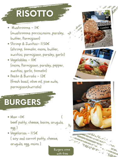 Menu page of Risotto & Burgers MaoLounge