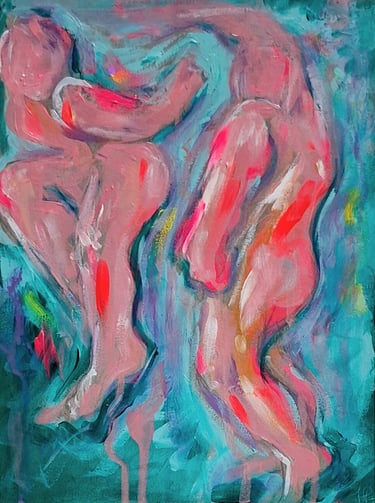 Close-up of painted figures from gallery show I am in