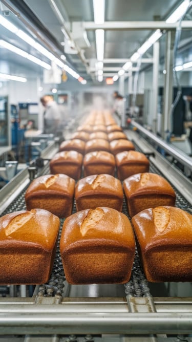 bread on the production line in plant bakery