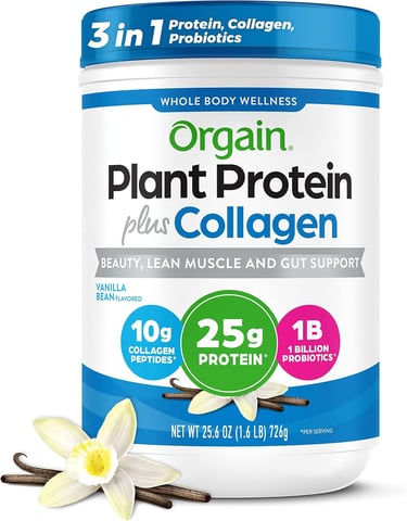 Orgain plant protein with collagen powder for skin hair joint support women over 35