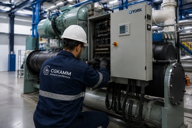 Técnico de CKKAMM reparando un chiller enfriador