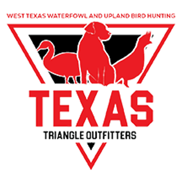 Texas Triangle Outfitters logo with red hunting dog and bird silhouettes on a white background