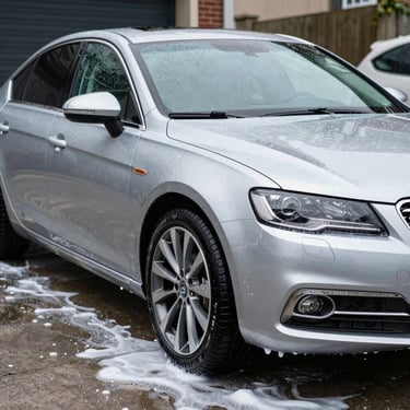 A shiny car exterior gleaming under sunlight after a ceramic coating treatment.