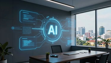 A stylish modern Vietnamese restaurant interior with minimalist wooden furniture and soft lighting, representing the F&B industry.