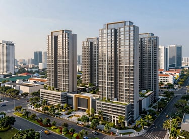 A professional view of a luxury real estate development in Ho Chi Minh City with modern architecture and green landscapes.
